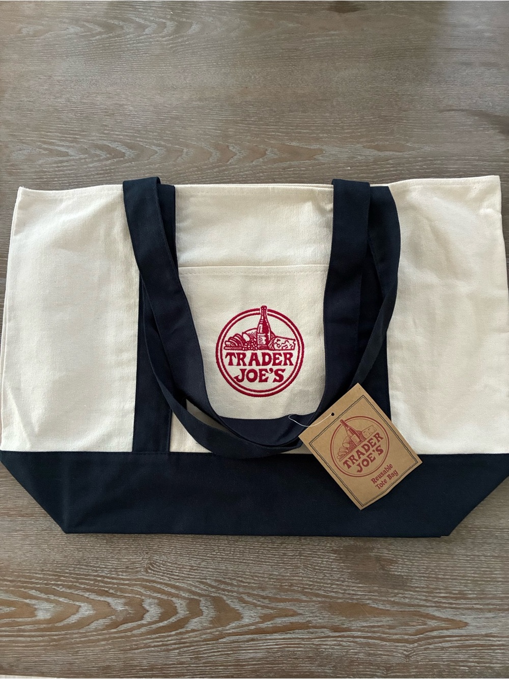 Trader Joe's Full Size Canvas Tote Bag in Cream and Black